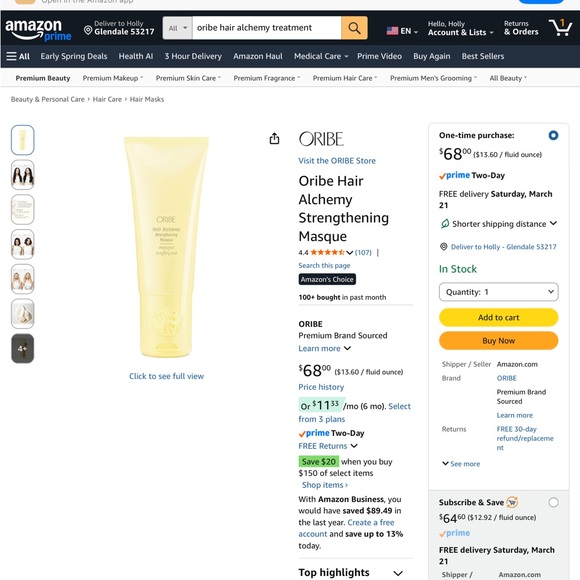 Oribe Pale Yellow Strengthening Hair Masque - Picture 3 of 3